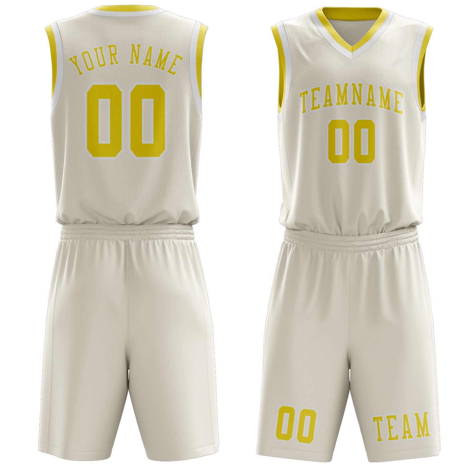 Benutzerdefiniertes Professionelles Beige Blassgelb Basketballtrikot-Set