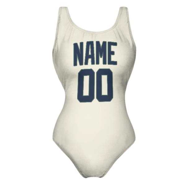 Maillot de bain beige bleu marine sur mesure