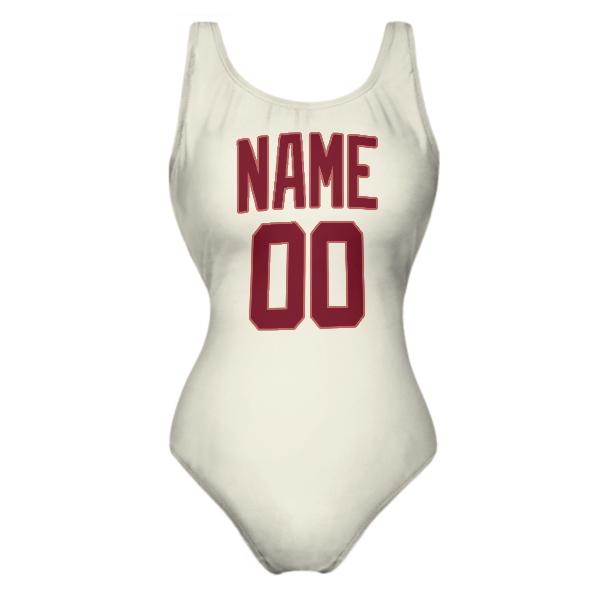 Maillot de bain beige cramoisi sur mesure