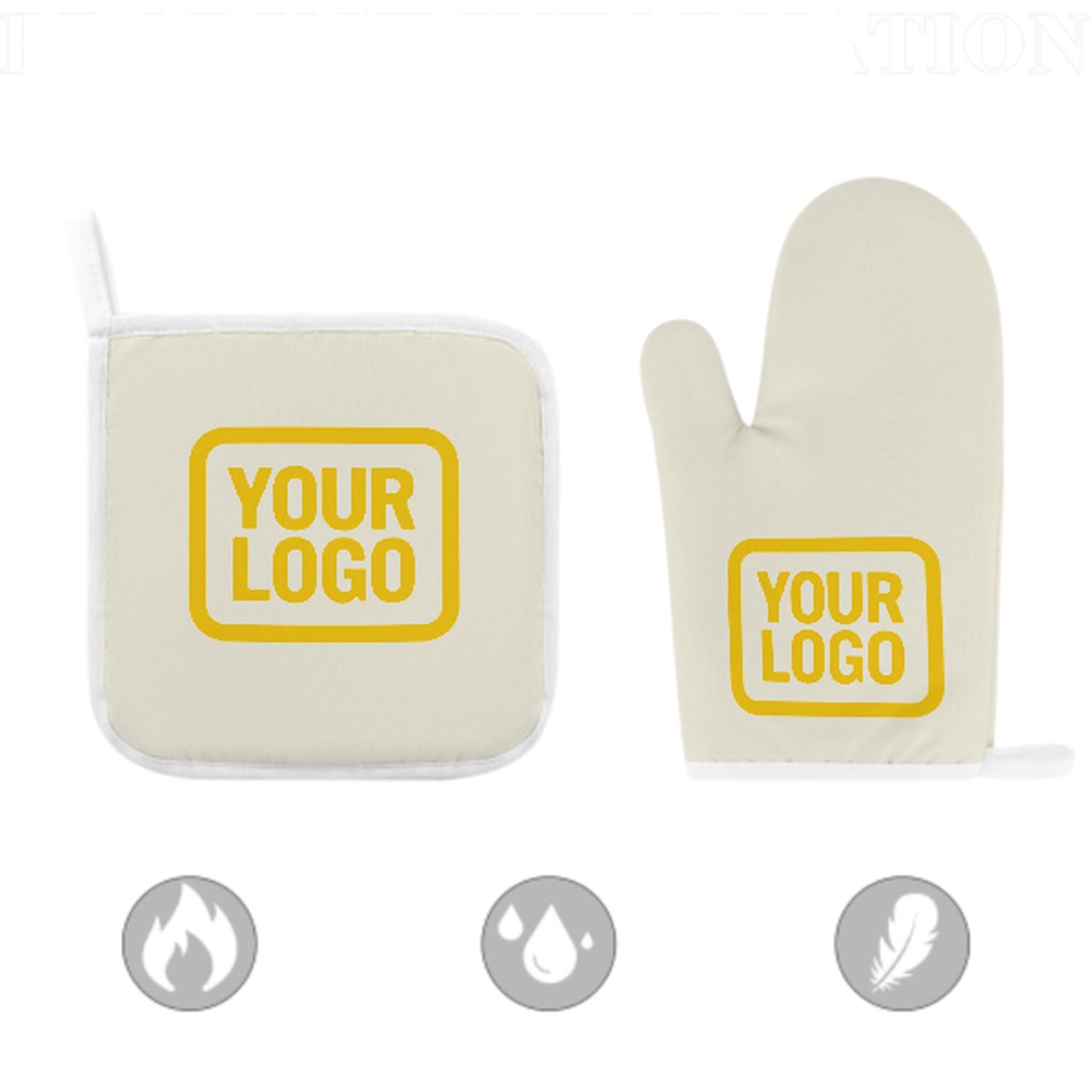 Maßgeschneidertes Beige  Gold Topfhandschuh Set – 2-teilig