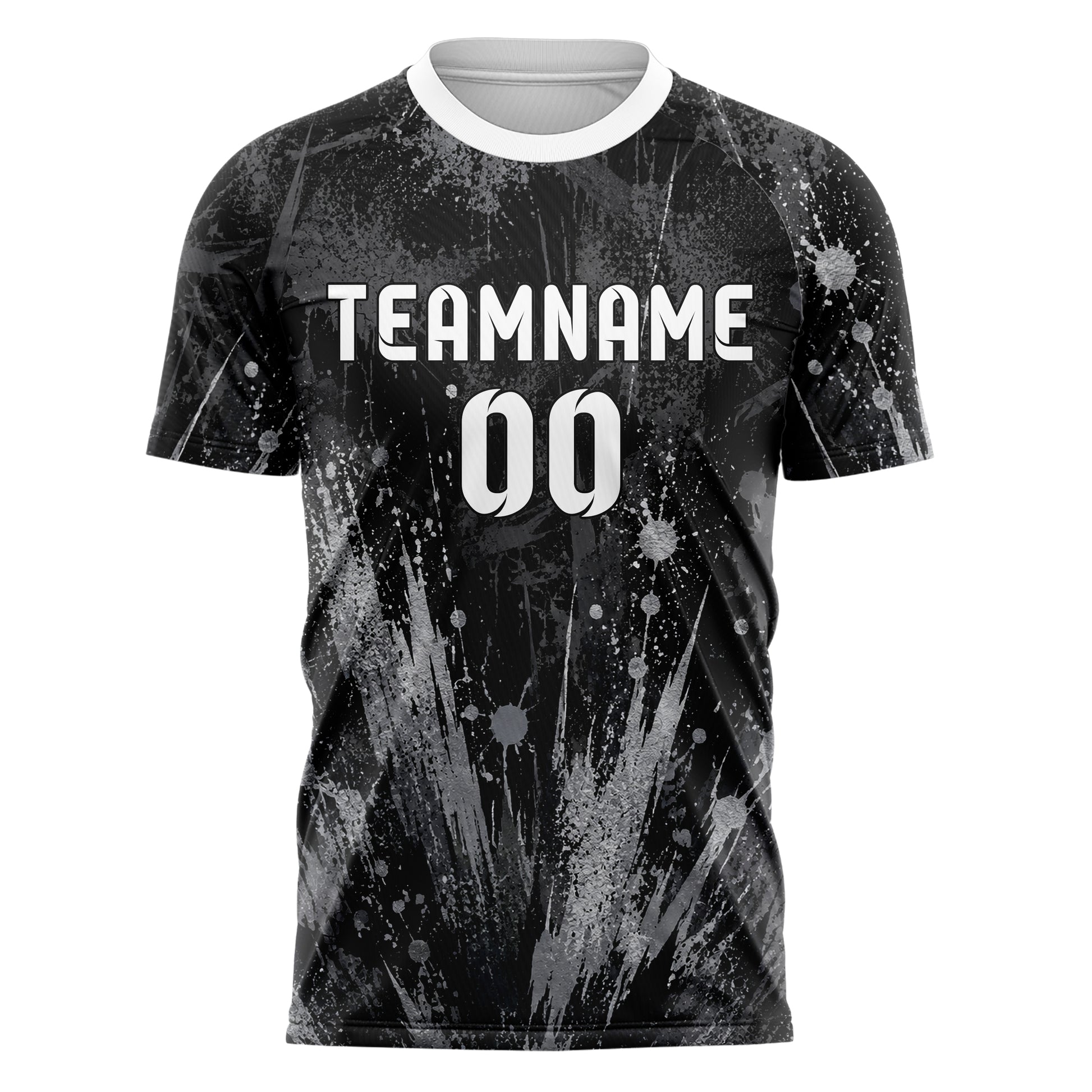 Schwarz klassisches Graffiti Center Burst Splatter Design 03-0159 individuelles Fußballtrikot front