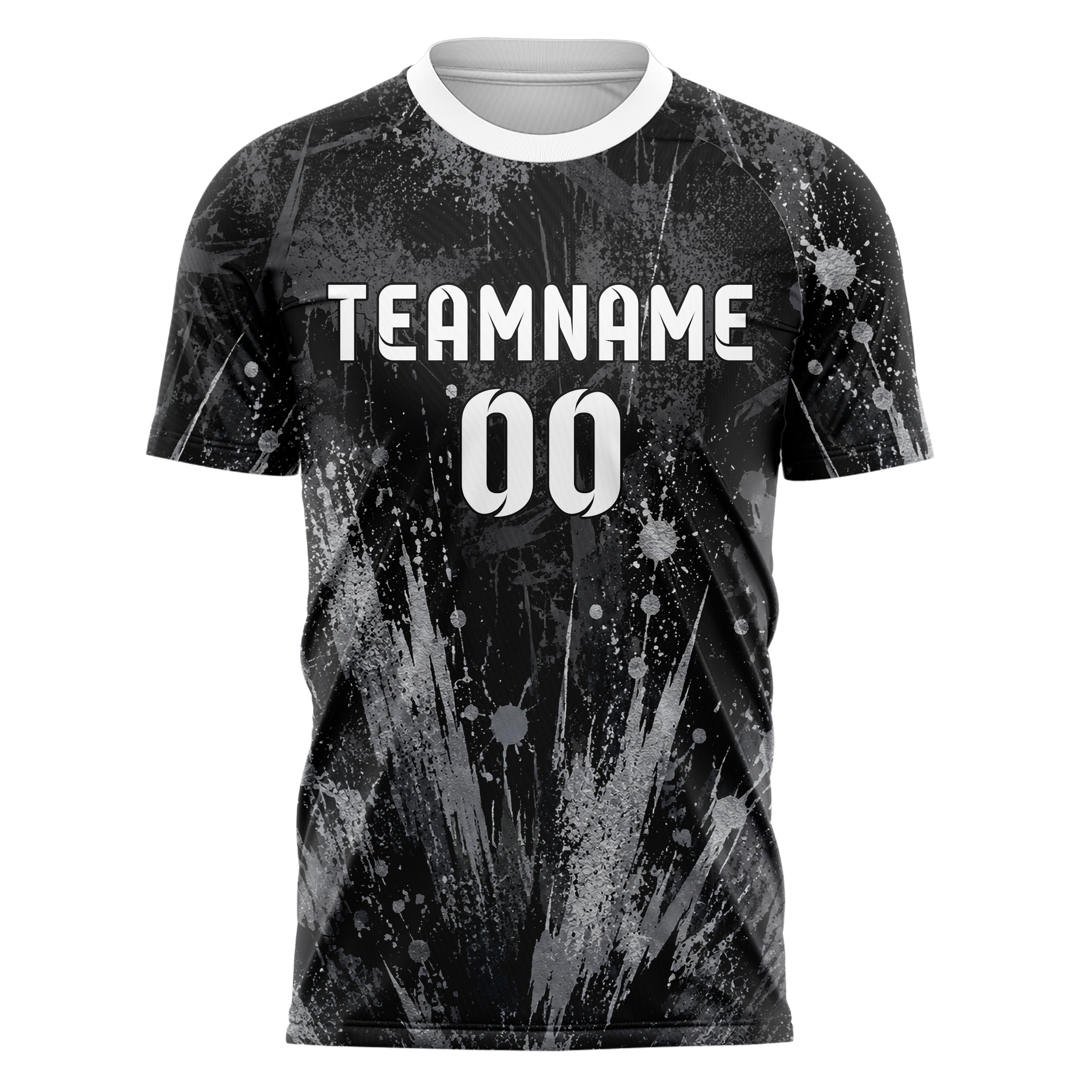Schwarz klassisches Graffiti Center Burst Splatter Design 03-0159 individuelles Fußballtrikot front