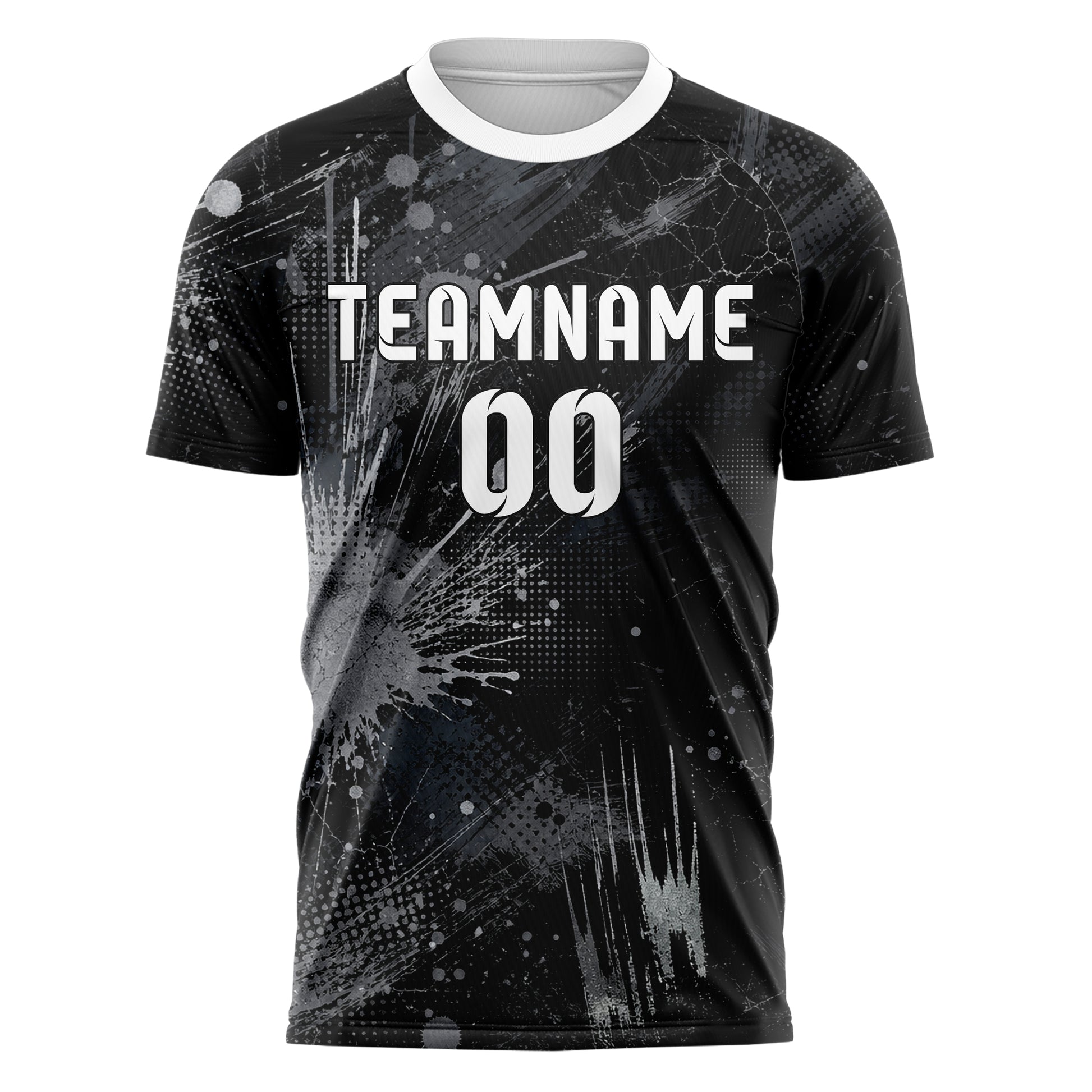 Schwarz klassisches Graffiti Center Burst Splatter Design 03-0303 individuelles Fußballtrikot front