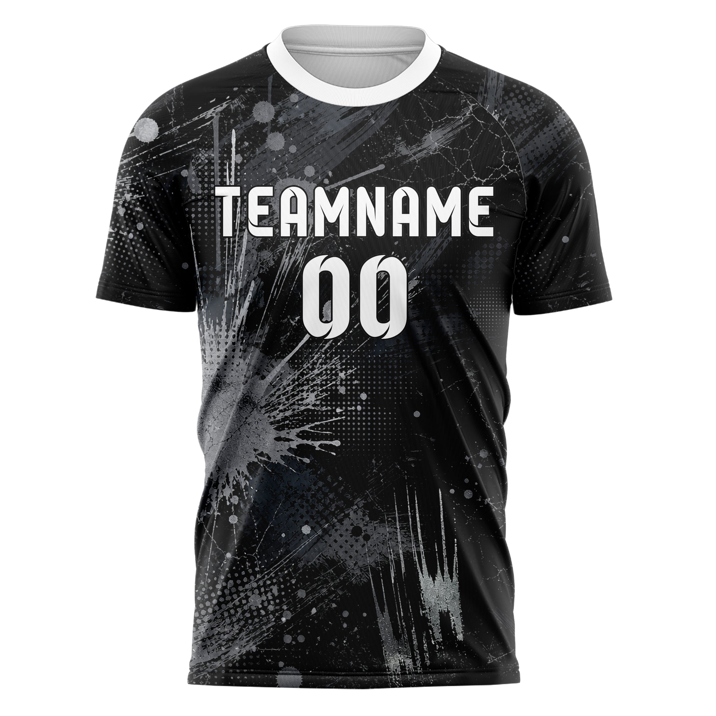 Schwarz klassisches Graffiti Center Burst Splatter Design 03-0303 individuelles Fußballtrikot front
