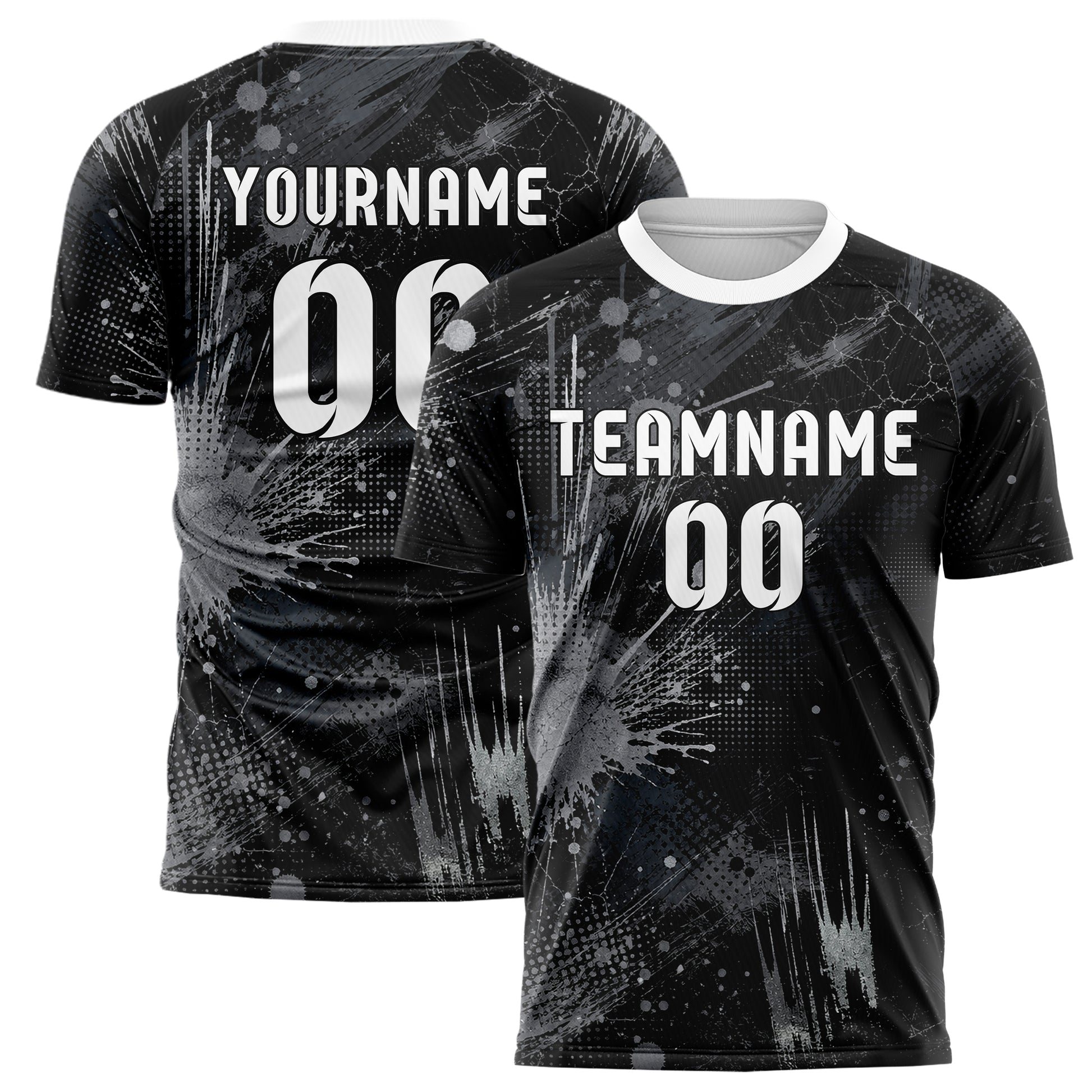 Schwarz klassisches Graffiti Center Burst Splatter Design 03-0303 individuelles Fußballtrikot main