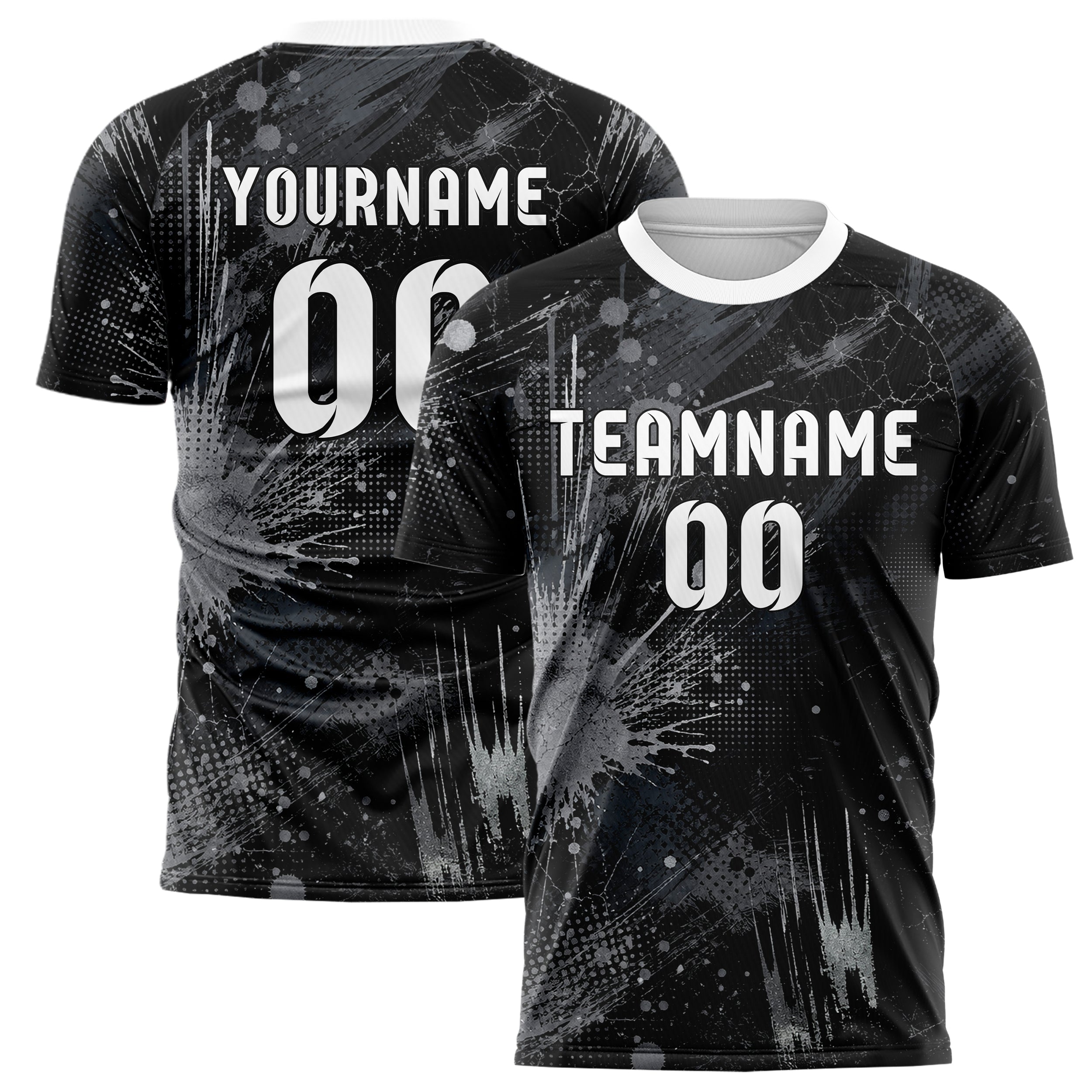 Schwarz klassisches Graffiti Center Burst Splatter Design 03-0303 individuelles Fußballtrikot main