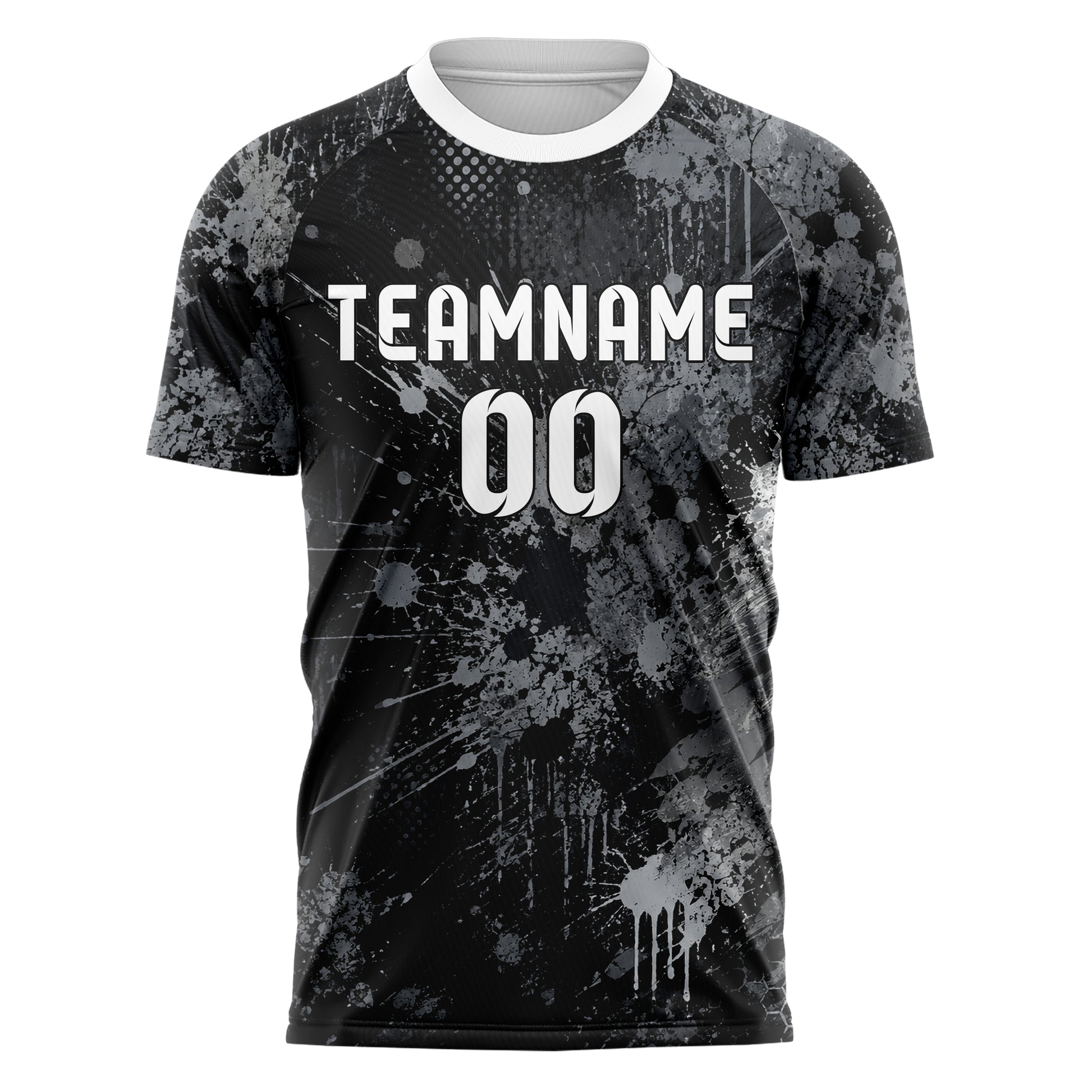 Schwarz klassisches Graffiti Center Burst Splatter Design 03-0327 individuelles Fußballtrikot front