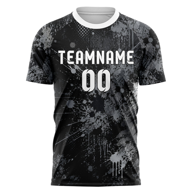 Schwarz klassisches Graffiti Center Burst Splatter Design 03-0327 individuelles Fußballtrikot front