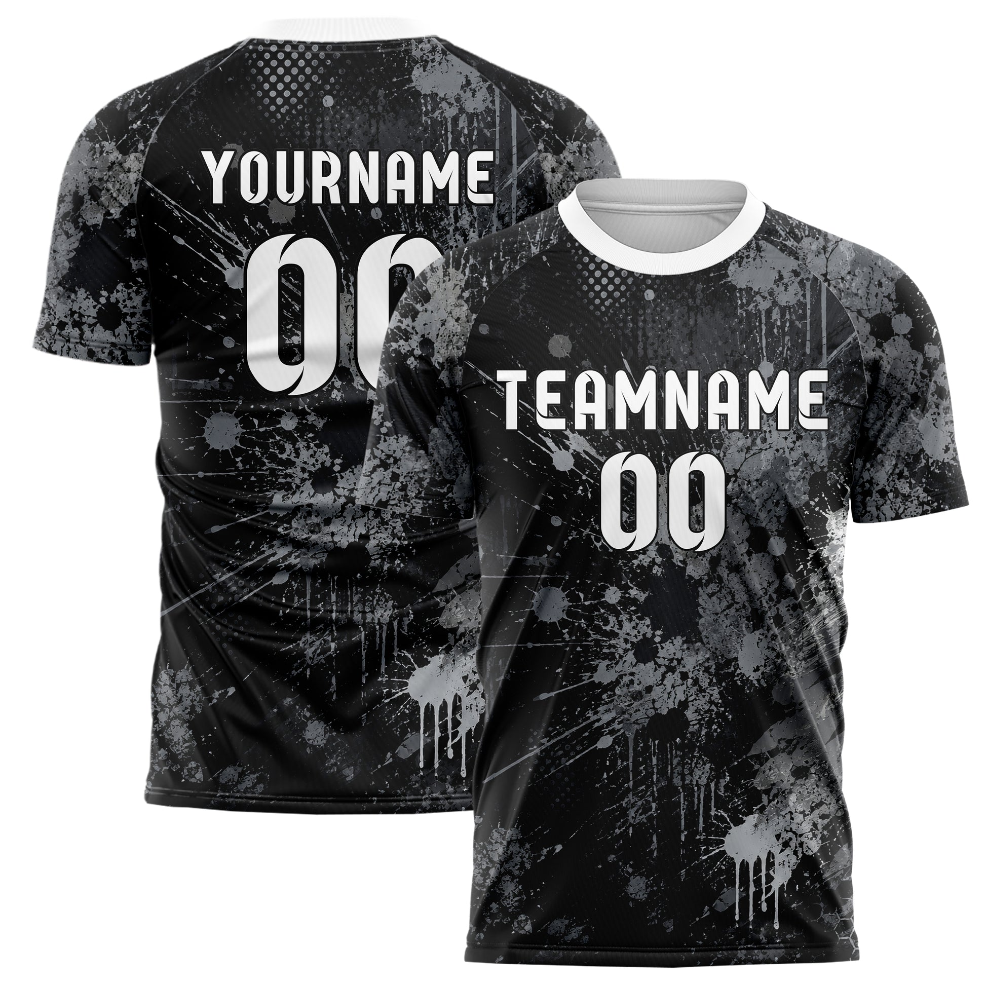 Schwarz klassisches Graffiti Center Burst Splatter Design 03-0327 individuelles Fußballtrikot main