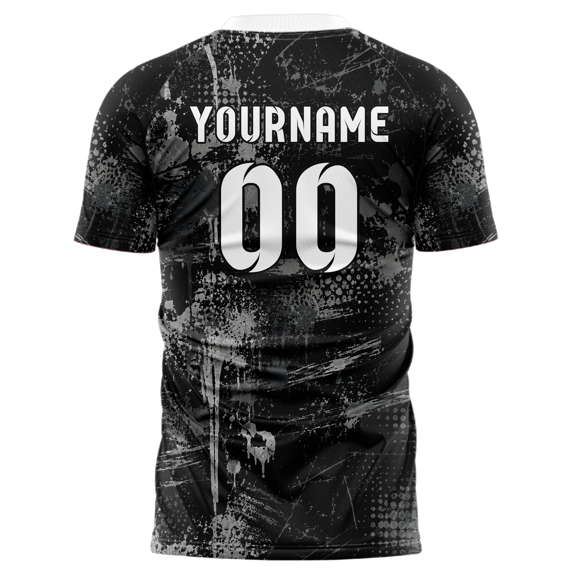 Schwarz klassisches Graffiti Drip Paint Design 03-0012 individuelles Fußballtrikot back
