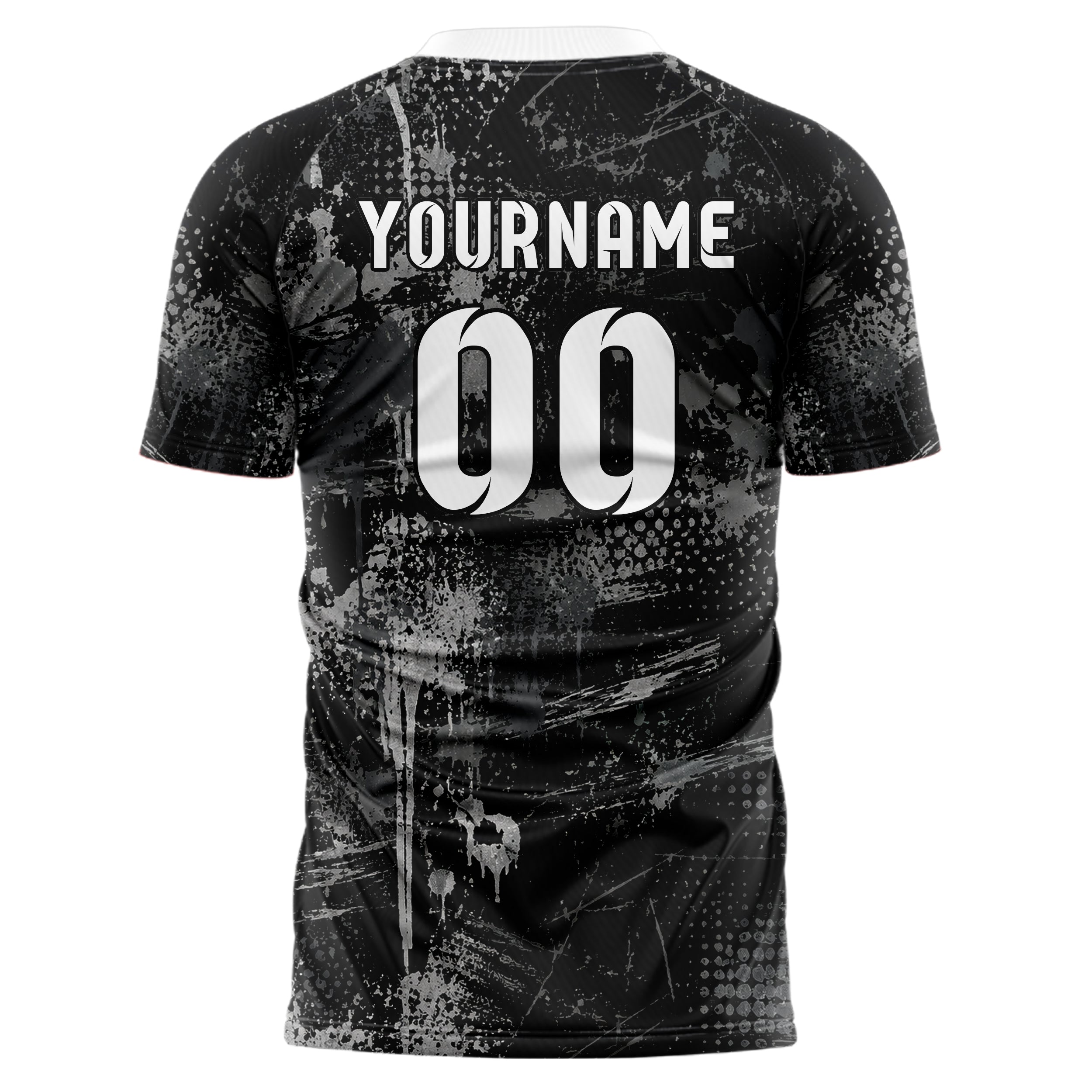 Schwarz klassisches Graffiti Drip Paint Design 03-0012 individuelles Fußballtrikot back