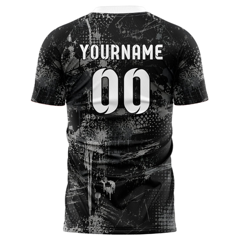 Schwarz klassisches Graffiti Drip Paint Design 03-0012 individuelles Fußballtrikot back