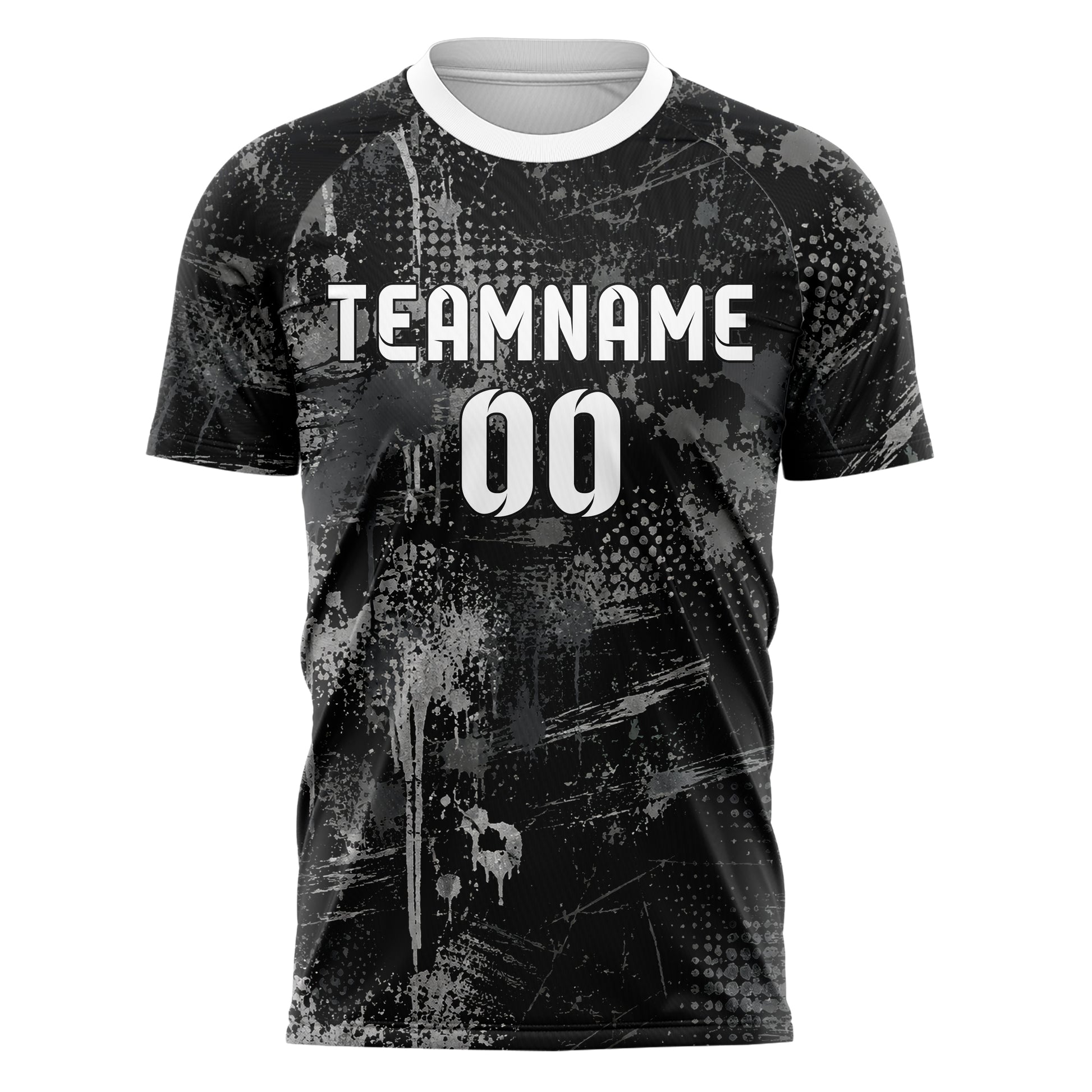 Schwarz klassisches Graffiti Drip Paint Design 03-0012 individuelles Fußballtrikot front