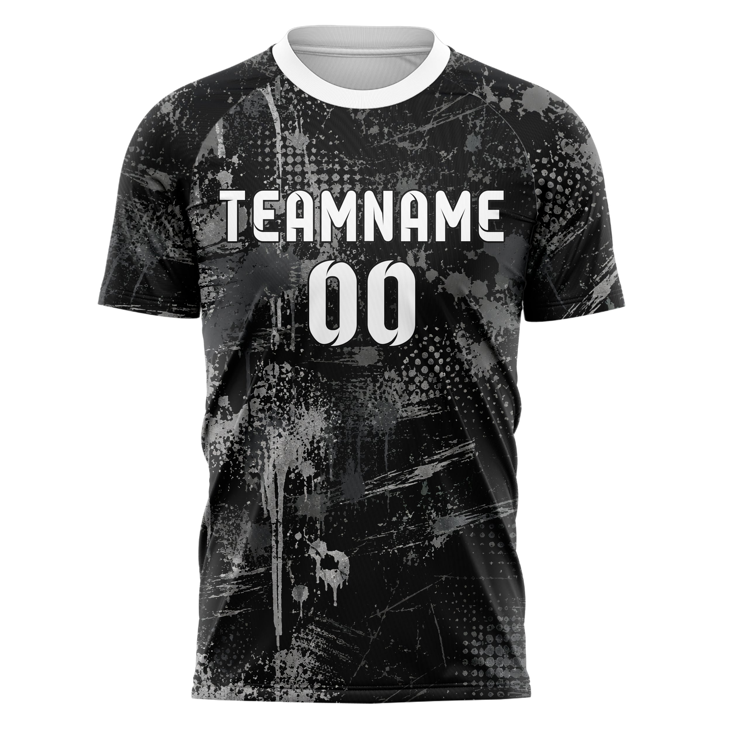 Schwarz klassisches Graffiti Drip Paint Design 03-0012 individuelles Fußballtrikot front