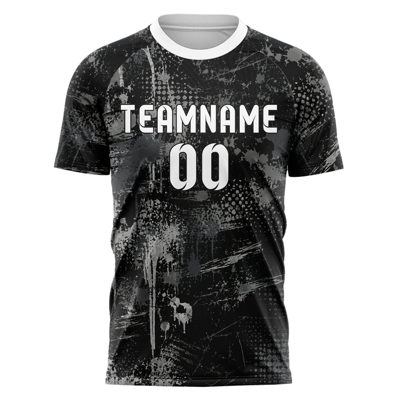 Schwarz klassisches Graffiti Drip Paint Design 03-0012 individuelles Fußballtrikot front