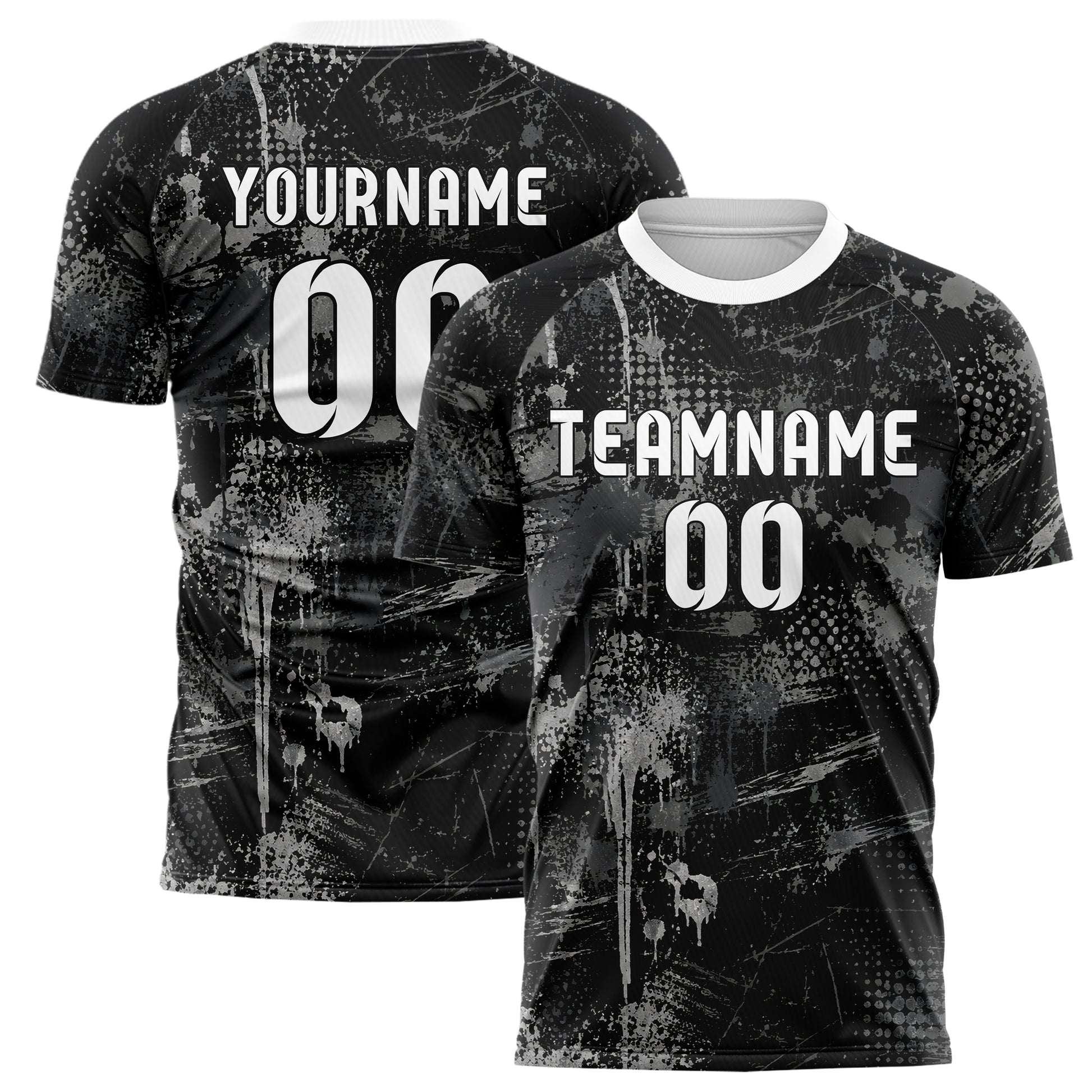 Schwarz klassisches Graffiti Drip Paint Design 03-0012 individuelles Fußballtrikot main