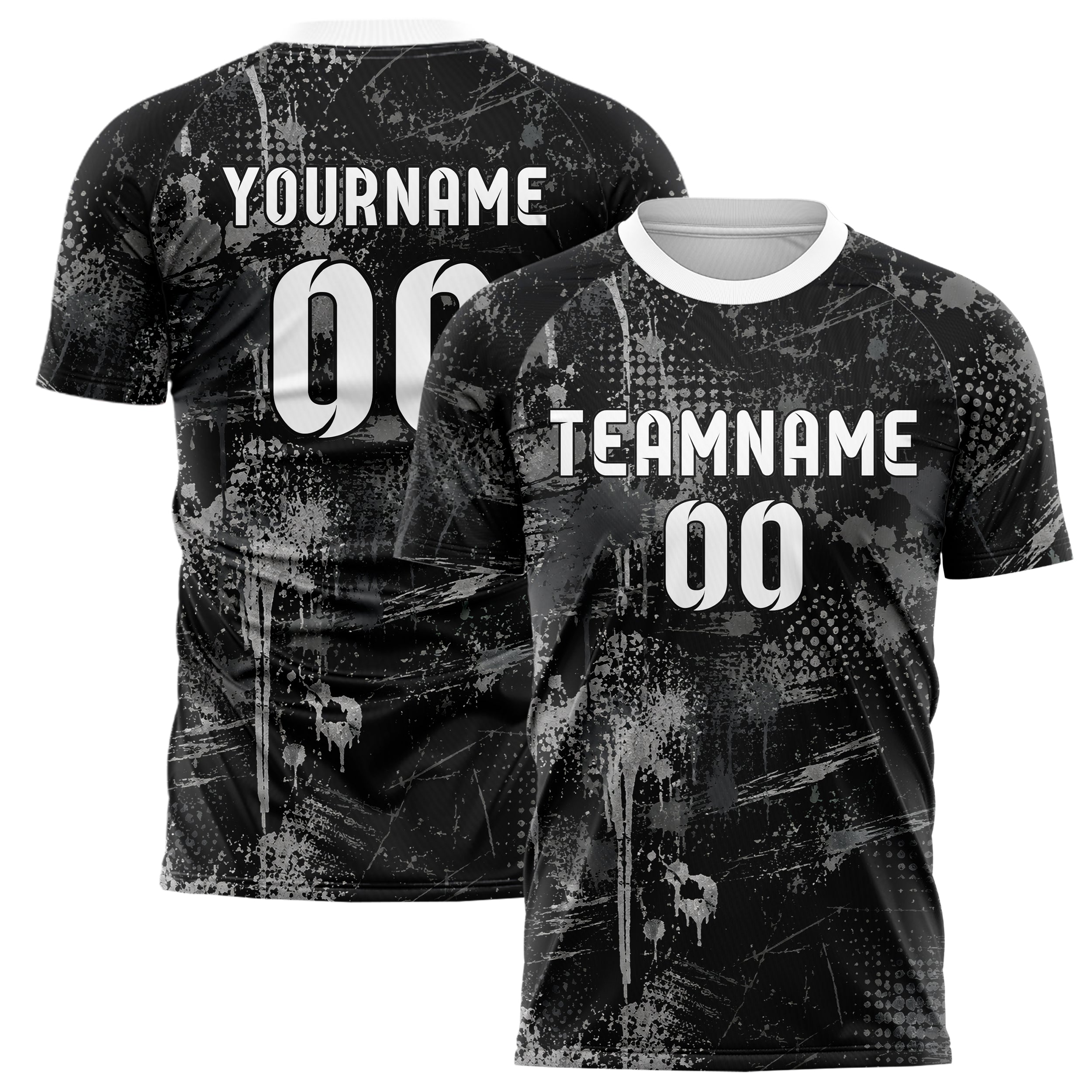 Schwarz klassisches Graffiti Drip Paint Design 03-0012 individuelles Fußballtrikot main