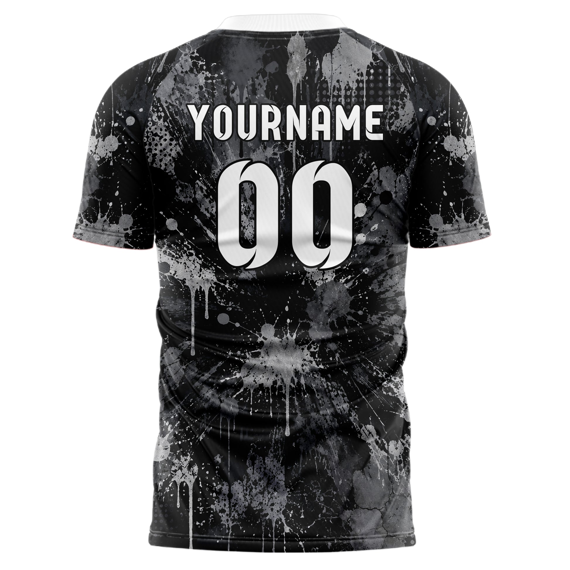Schwarz klassisches Graffiti Drip Paint Design 03-0252 individuelles Fußballtrikot back