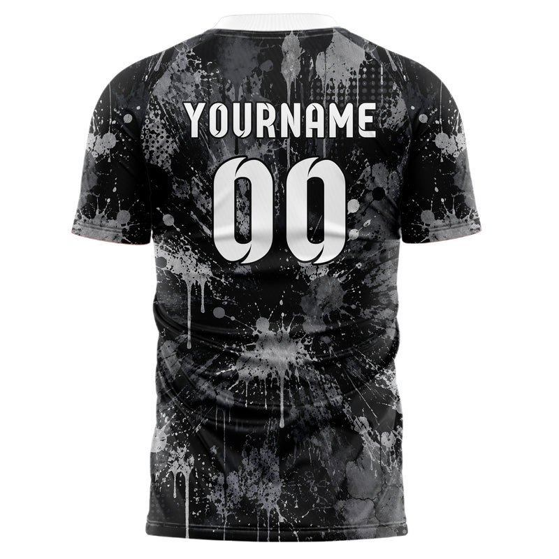 Schwarz klassisches Graffiti Drip Paint Design 03-0252 individuelles Fußballtrikot back