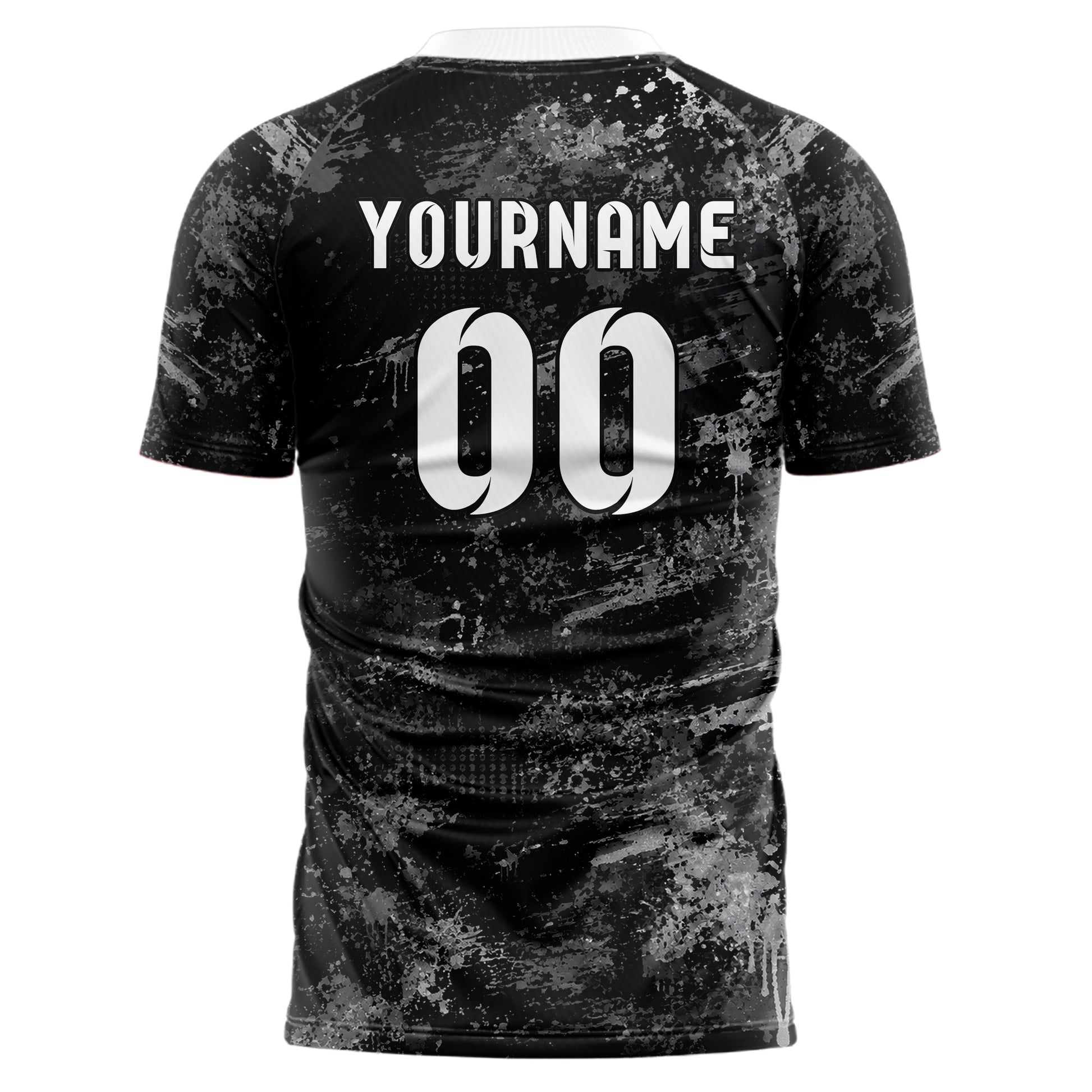 Schwarz klassisches Graffiti Grunge Smear Design 03-0297 individuelles Fußballtrikot back