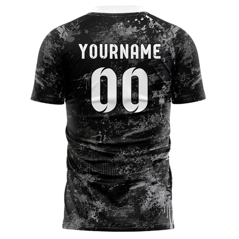 Schwarz klassisches Graffiti Grunge Smear Design 03-0297 individuelles Fußballtrikot back