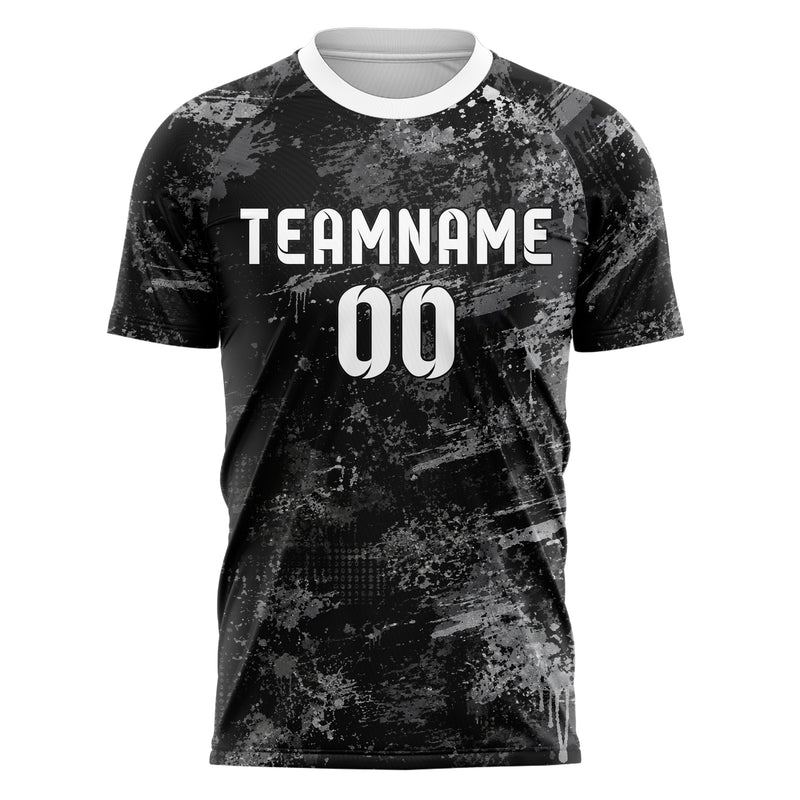 Schwarz klassisches Graffiti Grunge Smear Design 03-0297 individuelles Fußballtrikot front
