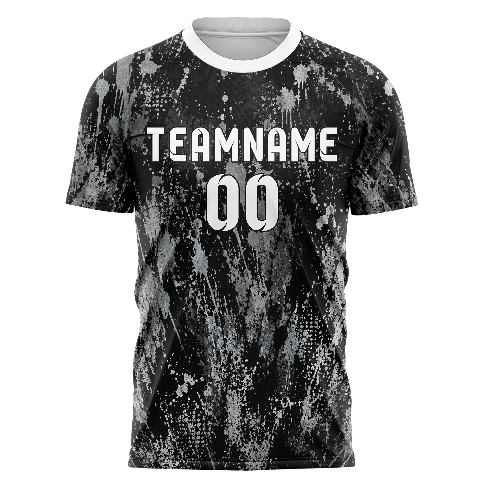 Schwarz klassisches Graffiti Spray Splatter Design 03-0240 individuelles Fußballtrikot front
