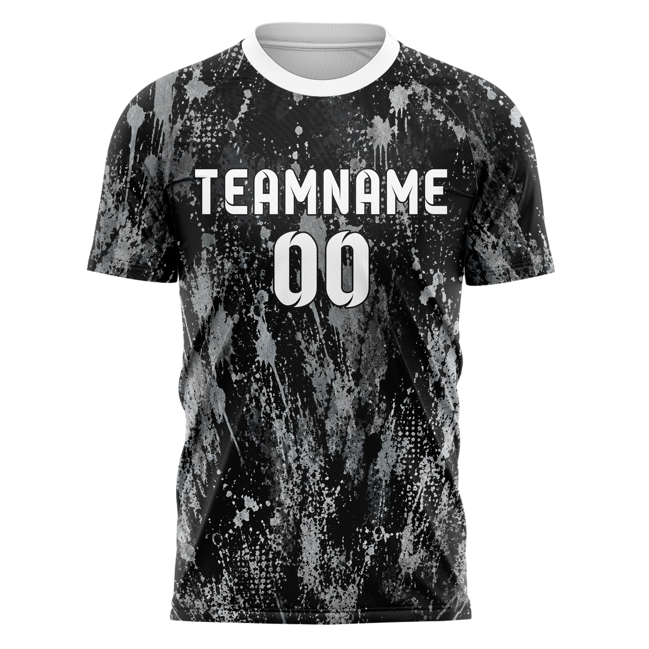 Schwarz klassisches Graffiti Spray Splatter Design 03-0240 individuelles Fußballtrikot front