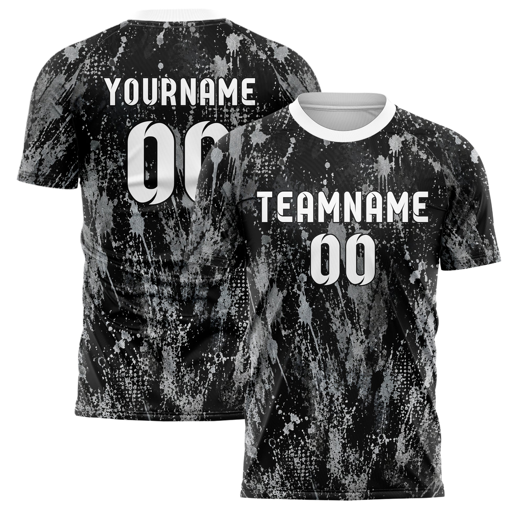 Schwarz klassisches Graffiti Spray Splatter Design 03-0240 individuelles Fußballtrikot main
