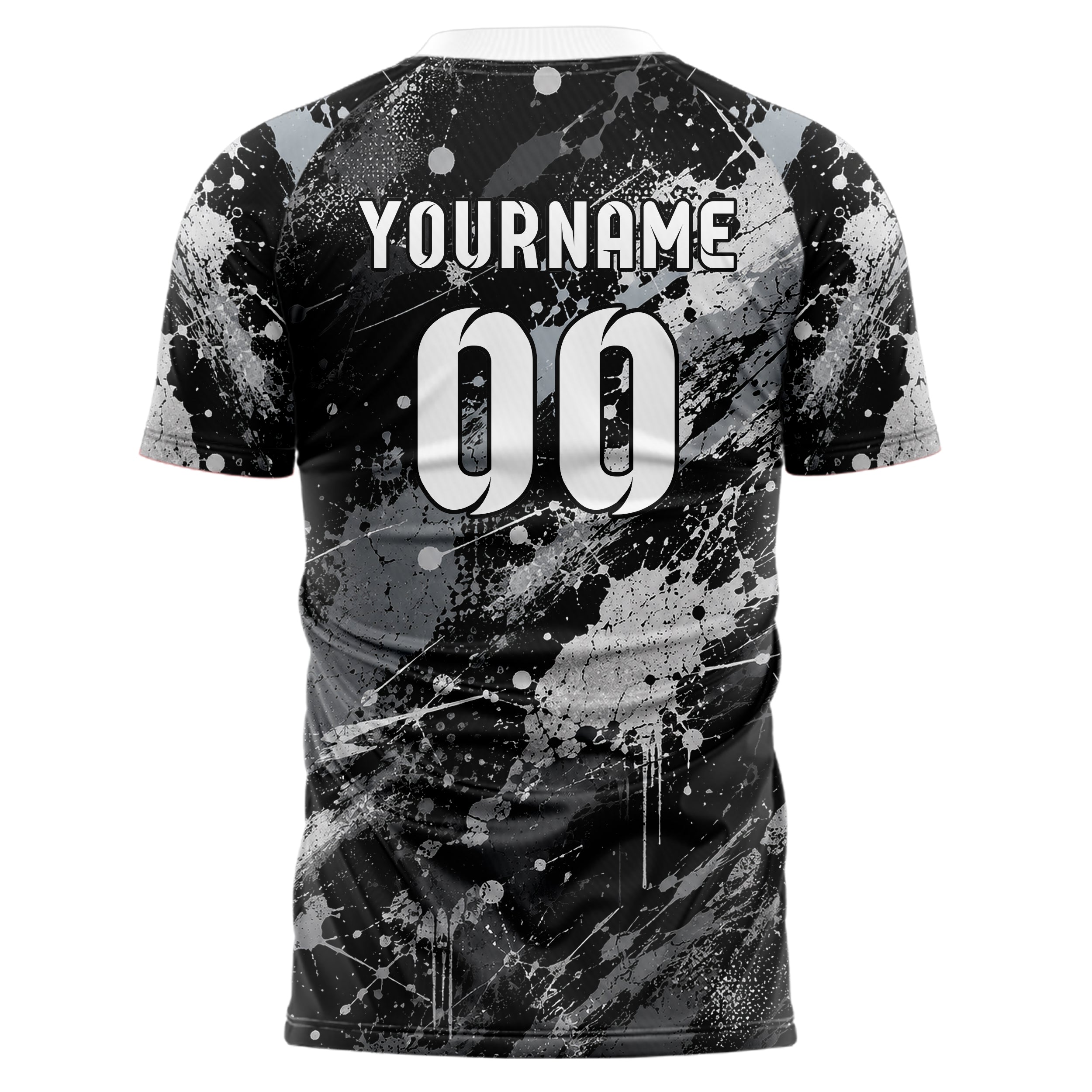 Schwarz klassisches Graffiti Spray Splatter Design 03-0336 individuelles Fußballtrikot back