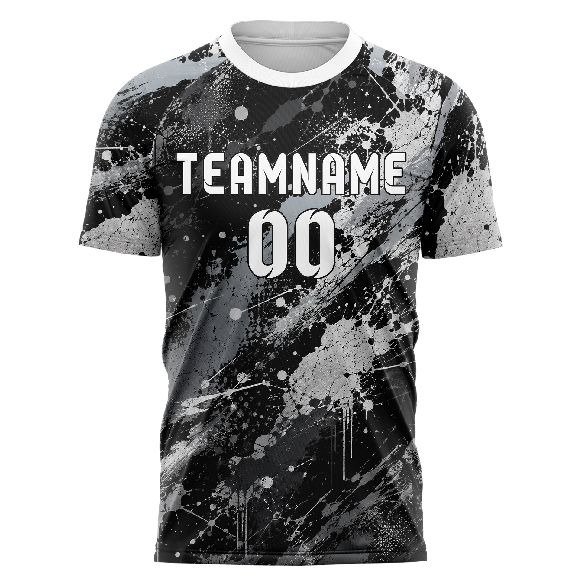 Schwarz klassisches Graffiti Spray Splatter Design 03-0336 individuelles Fußballtrikot front