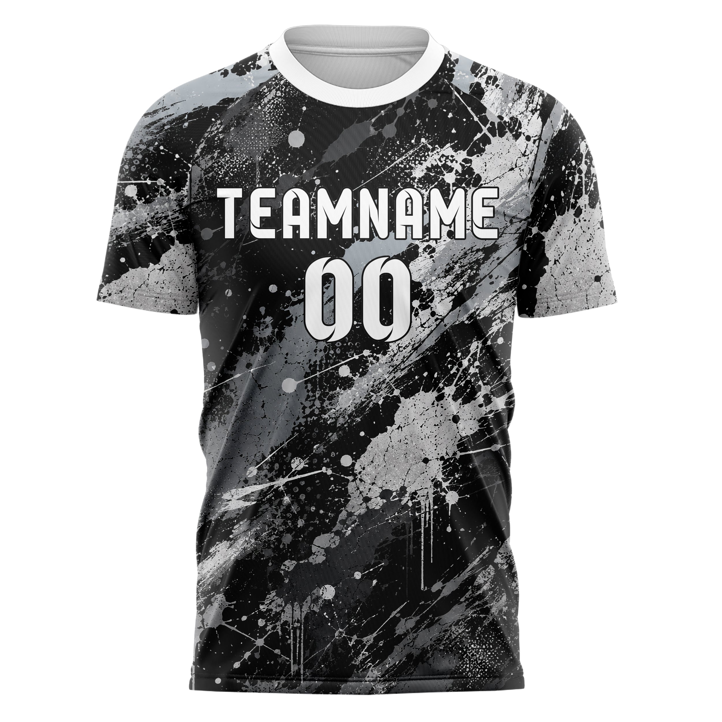 Schwarz klassisches Graffiti Spray Splatter Design 03-0336 individuelles Fußballtrikot front