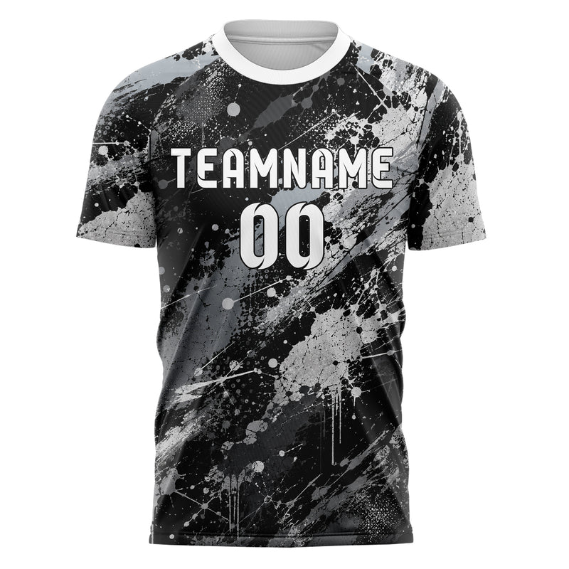 Schwarz klassisches Graffiti Spray Splatter Design 03-0336 individuelles Fußballtrikot front