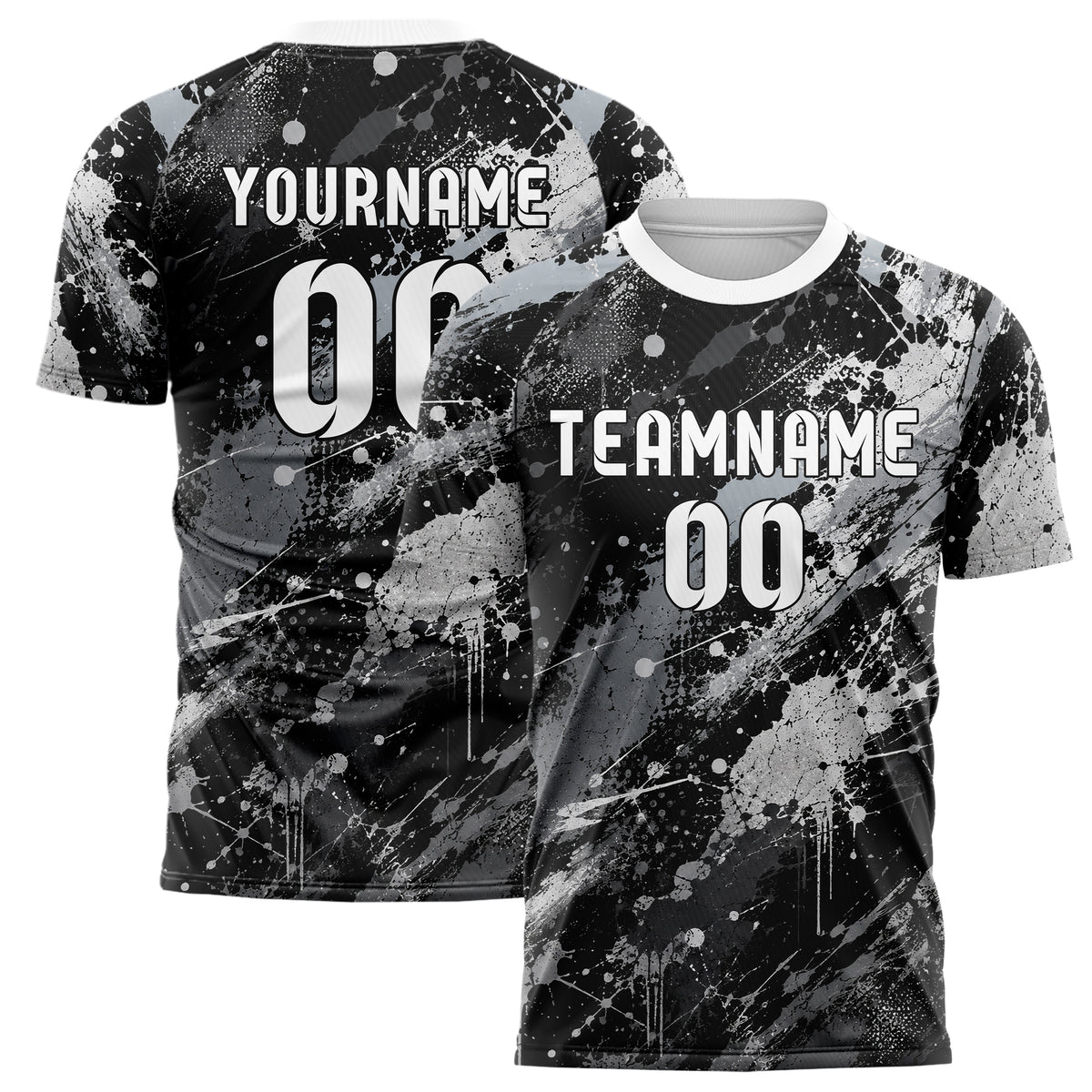 Schwarz klassisches Graffiti Spray Splatter Design 03-0336 individuelles Fußballtrikot main