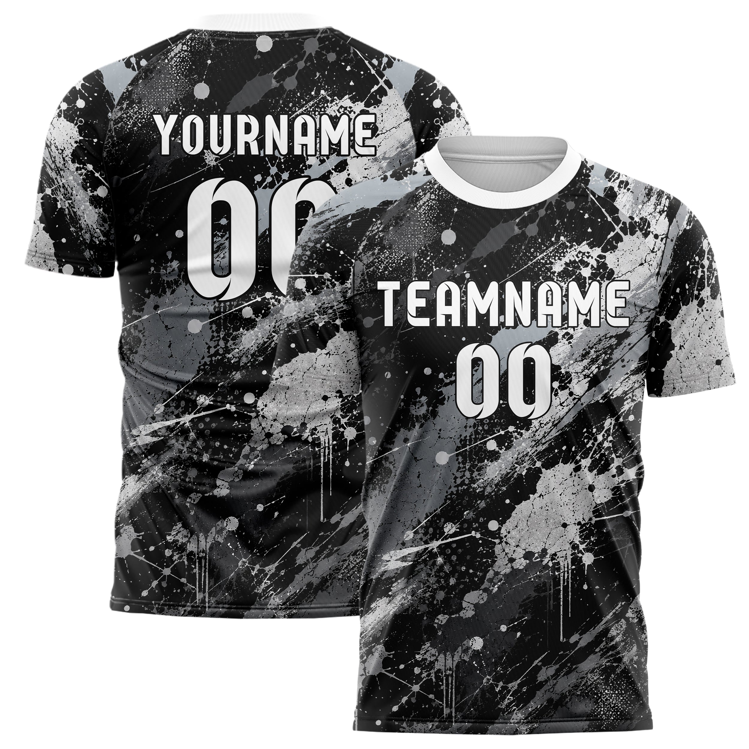 Schwarz klassisches Graffiti Spray Splatter Design 03-0336 individuelles Fußballtrikot main