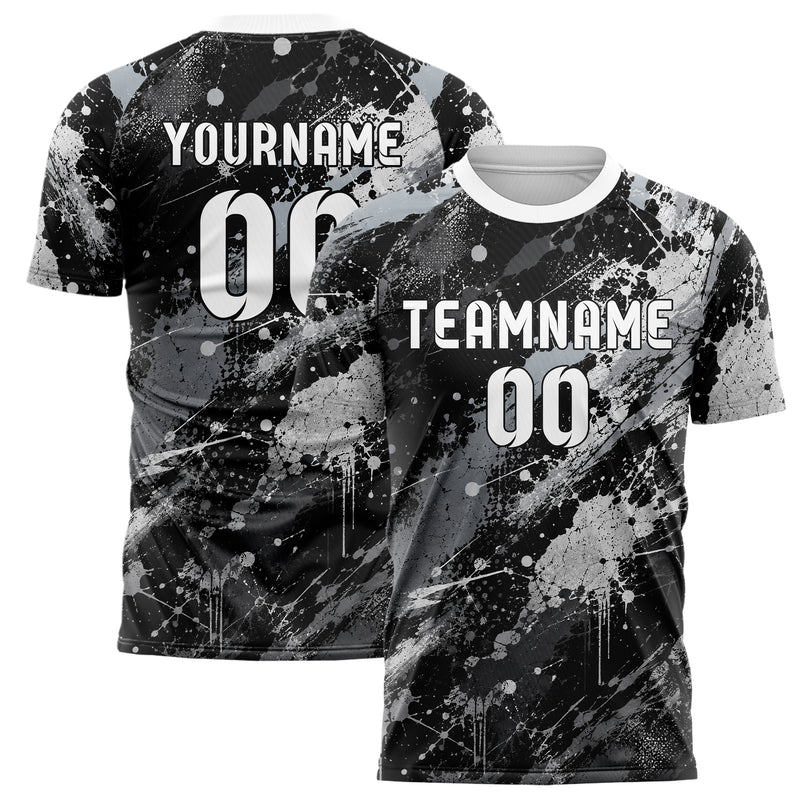 Schwarz klassisches Graffiti Spray Splatter Design 03-0336 individuelles Fußballtrikot main