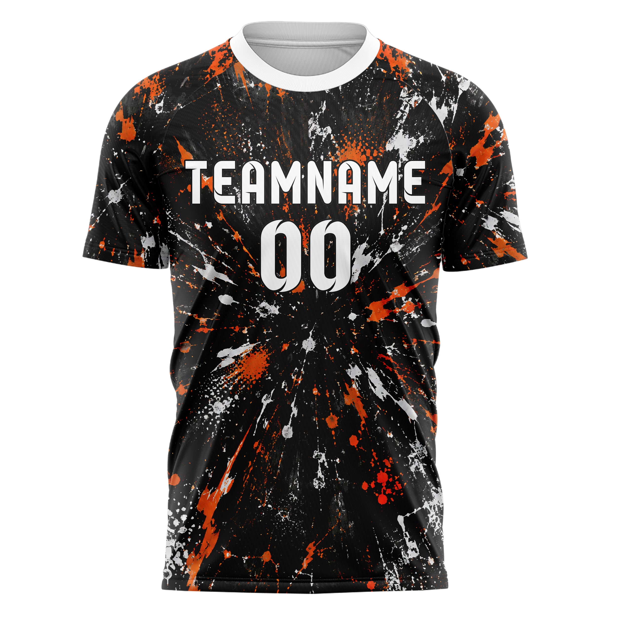 Schwarz dunkles Graffiti Center Burst Splatter Design 03-0223 individuelles Fußballtrikot front