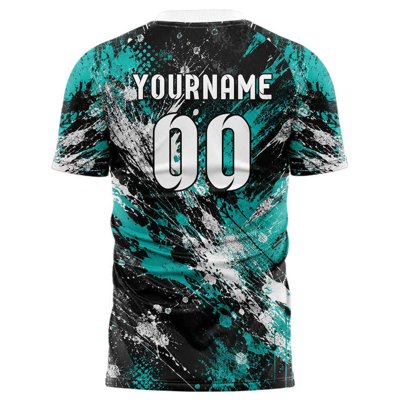 Schwarz lebendiges Graffiti Center Burst Splatter Design 03-0047 individuelles Fußballtrikot back