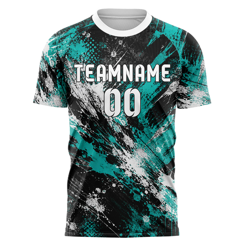 Schwarz lebendiges Graffiti Center Burst Splatter Design 03-0047 individuelles Fußballtrikot front