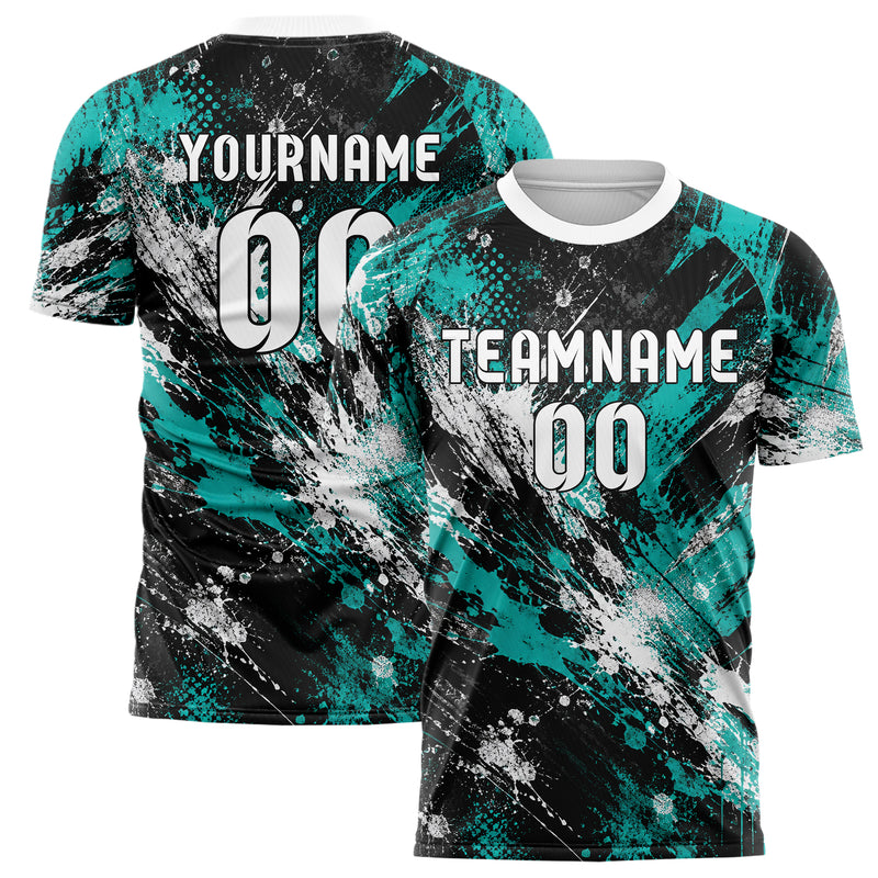 Schwarz lebendiges Graffiti Center Burst Splatter Design 03-0047 individuelles Fußballtrikot main
