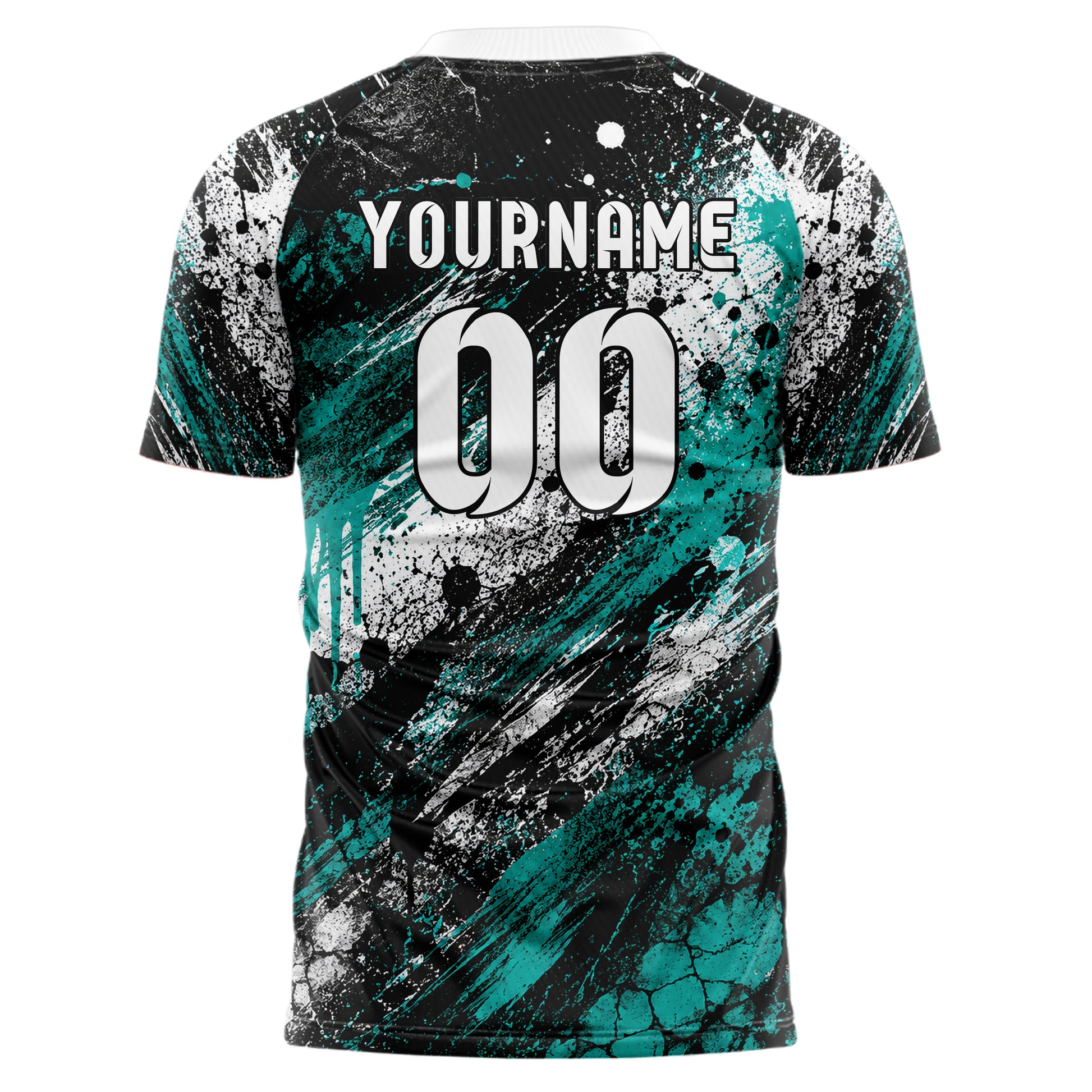 Schwarz lebendiges Graffiti Center Burst Splatter Design 03-0191 individuelles Fußballtrikot back