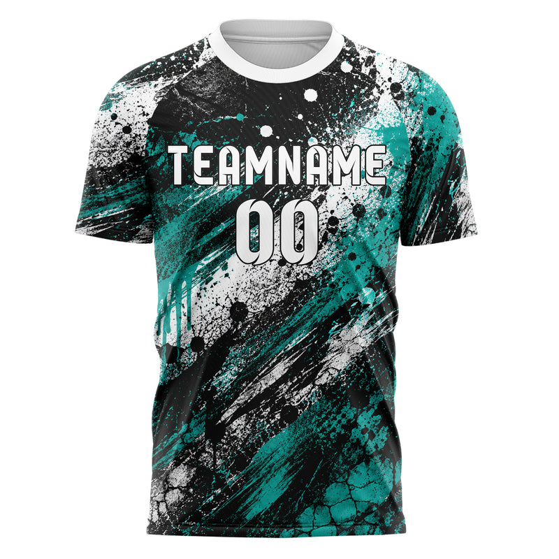 Schwarz lebendiges Graffiti Center Burst Splatter Design 03-0191 individuelles Fußballtrikot front