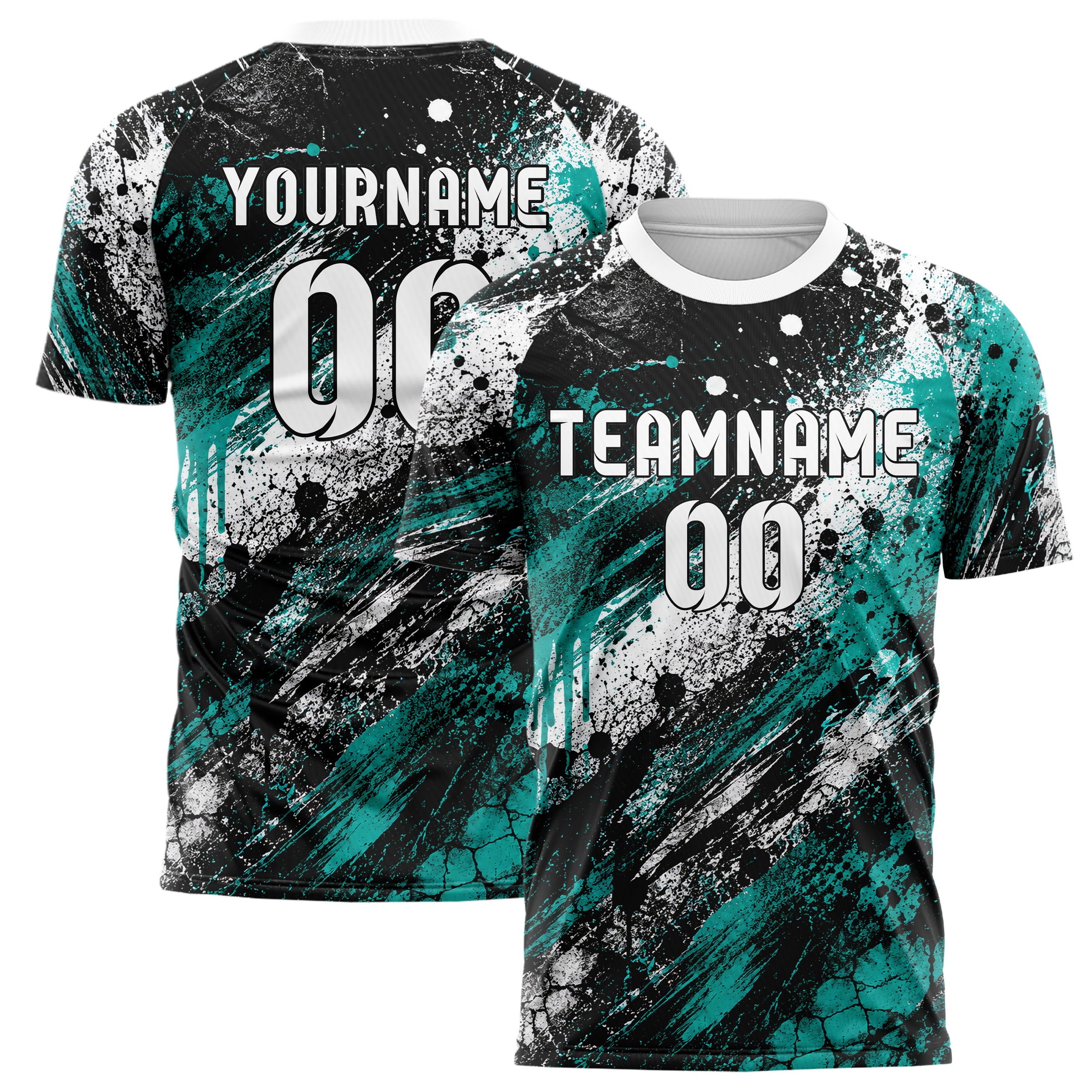 Schwarz lebendiges Graffiti Center Burst Splatter Design 03-0191 individuelles Fußballtrikot main