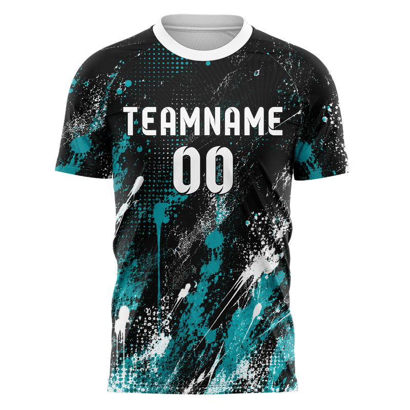 Schwarz lebendiges Graffiti diagonal Paint Flow Design 03-0011 individuelles Fußballtrikot front
