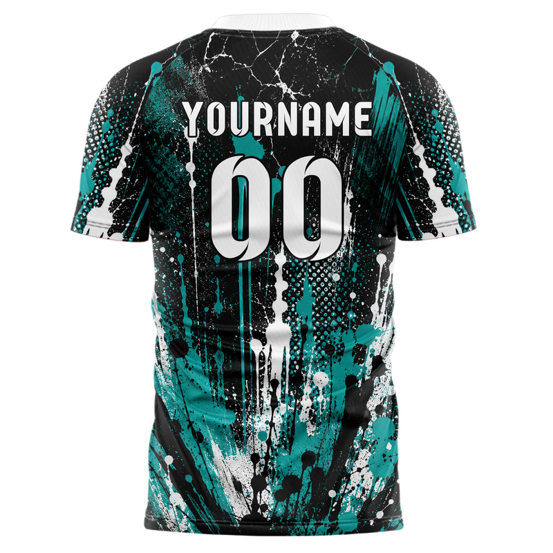 Schwarz lebendiges Graffiti Drip Paint Design 03-0284 individuelles Fußballtrikot back