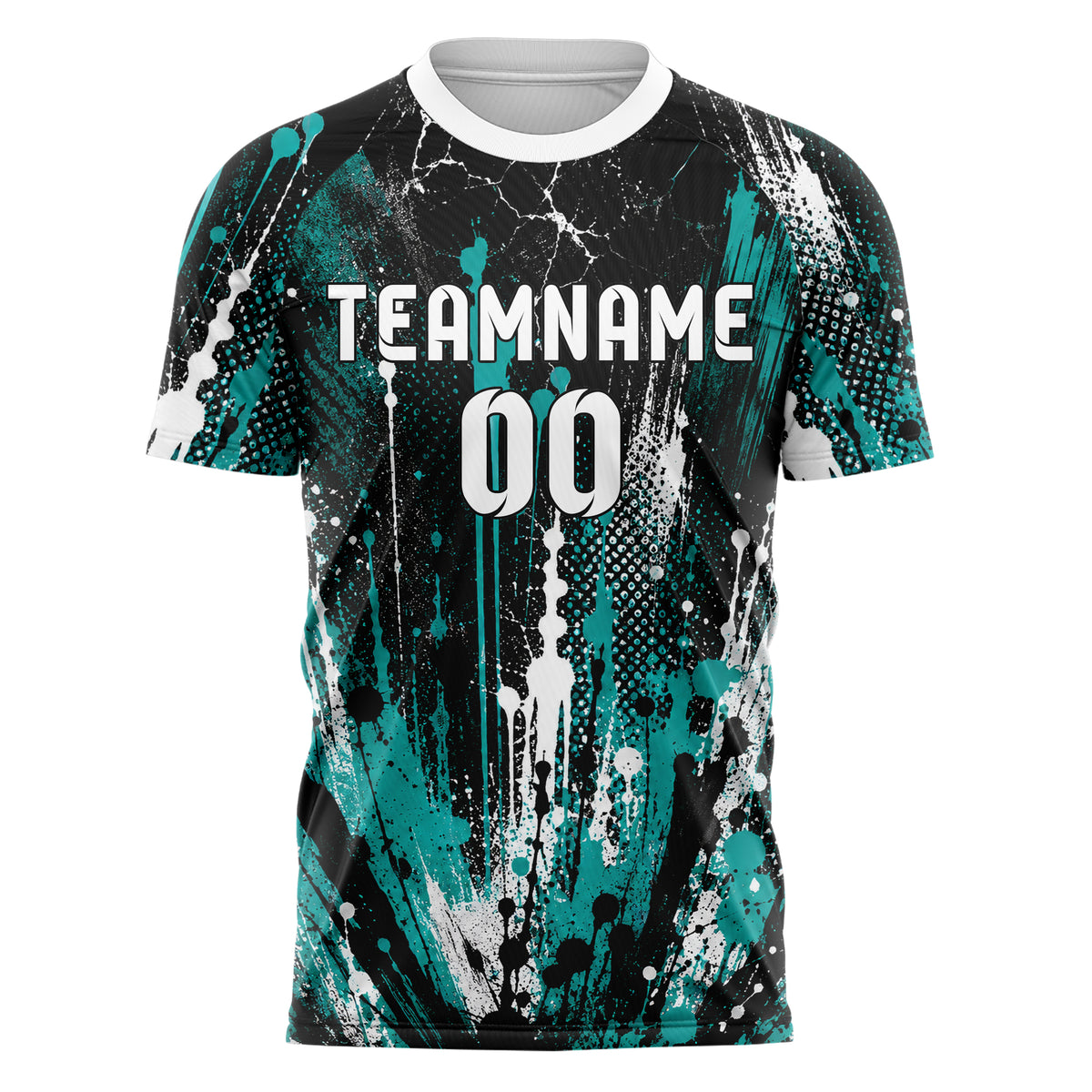 Schwarz lebendiges Graffiti Drip Paint Design 03-0284 individuelles Fußballtrikot front