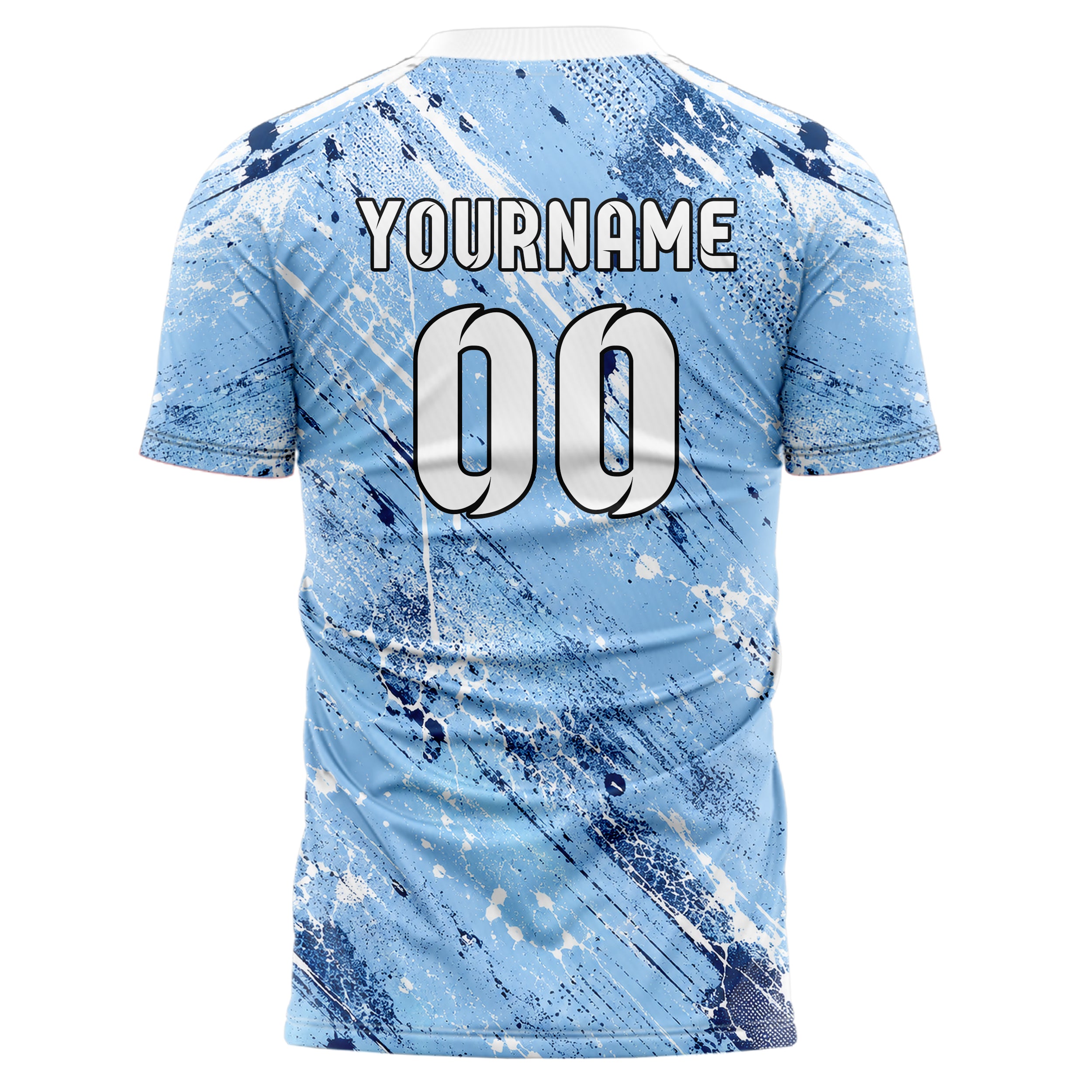 Hellblau klassisches Graffiti Center Burst Splatter Design 03-0079 individuelles Fußballtrikot back