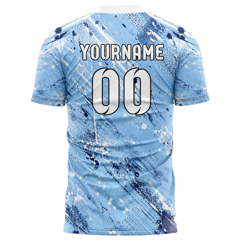 Hellblau klassisches Graffiti Center Burst Splatter Design 03-0079 individuelles Fußballtrikot back
