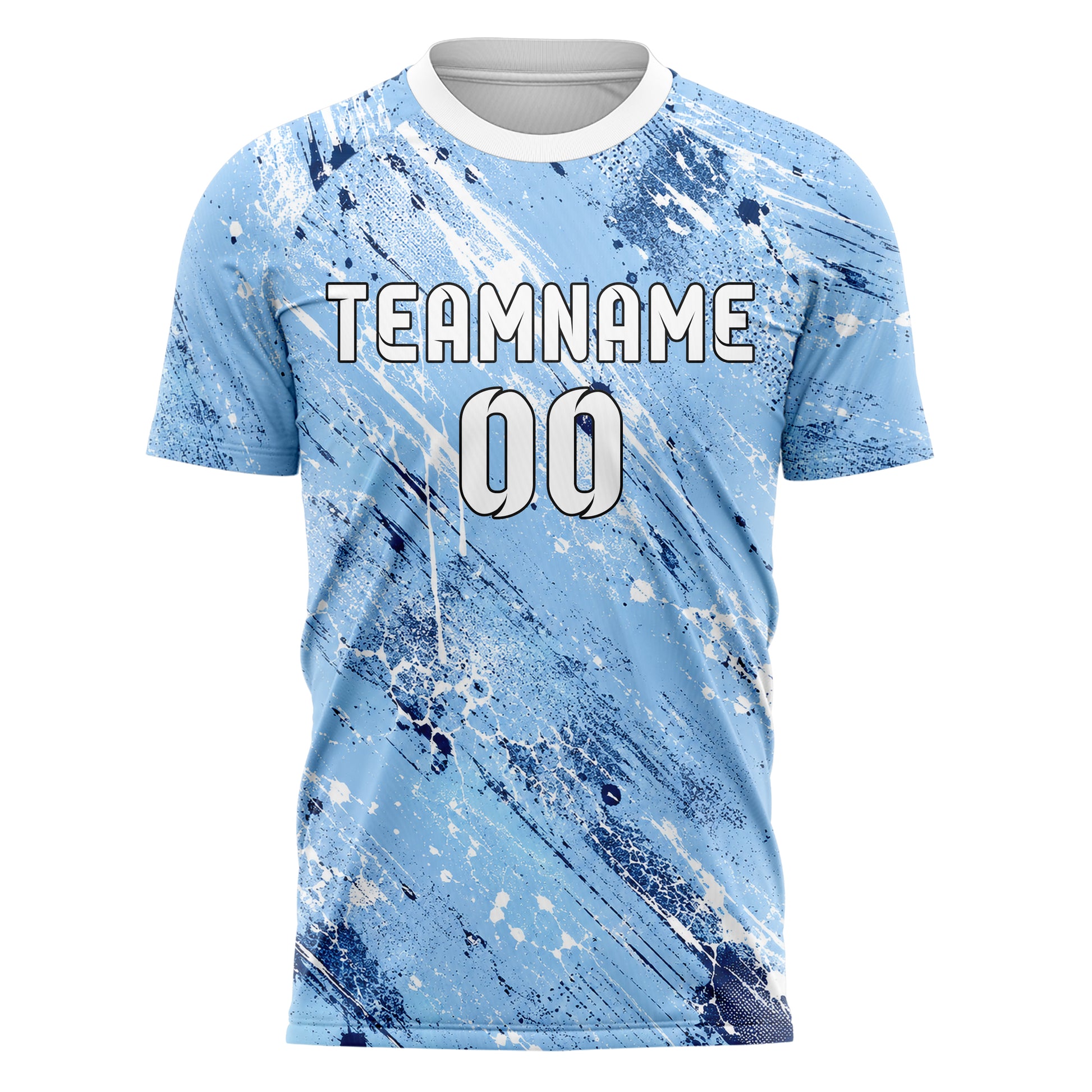 Hellblau klassisches Graffiti Center Burst Splatter Design 03-0079 individuelles Fußballtrikot front