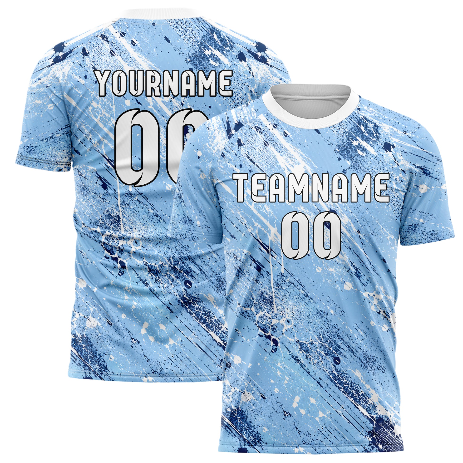 Hellblau klassisches Graffiti Center Burst Splatter Design 03-0079 individuelles Fußballtrikot main